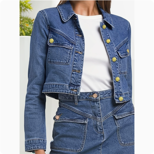 Jacket Coat Women Bag Cover Decorative Multi Button Denim Collared Short Top - Yara fashion Yara fashion 44.99