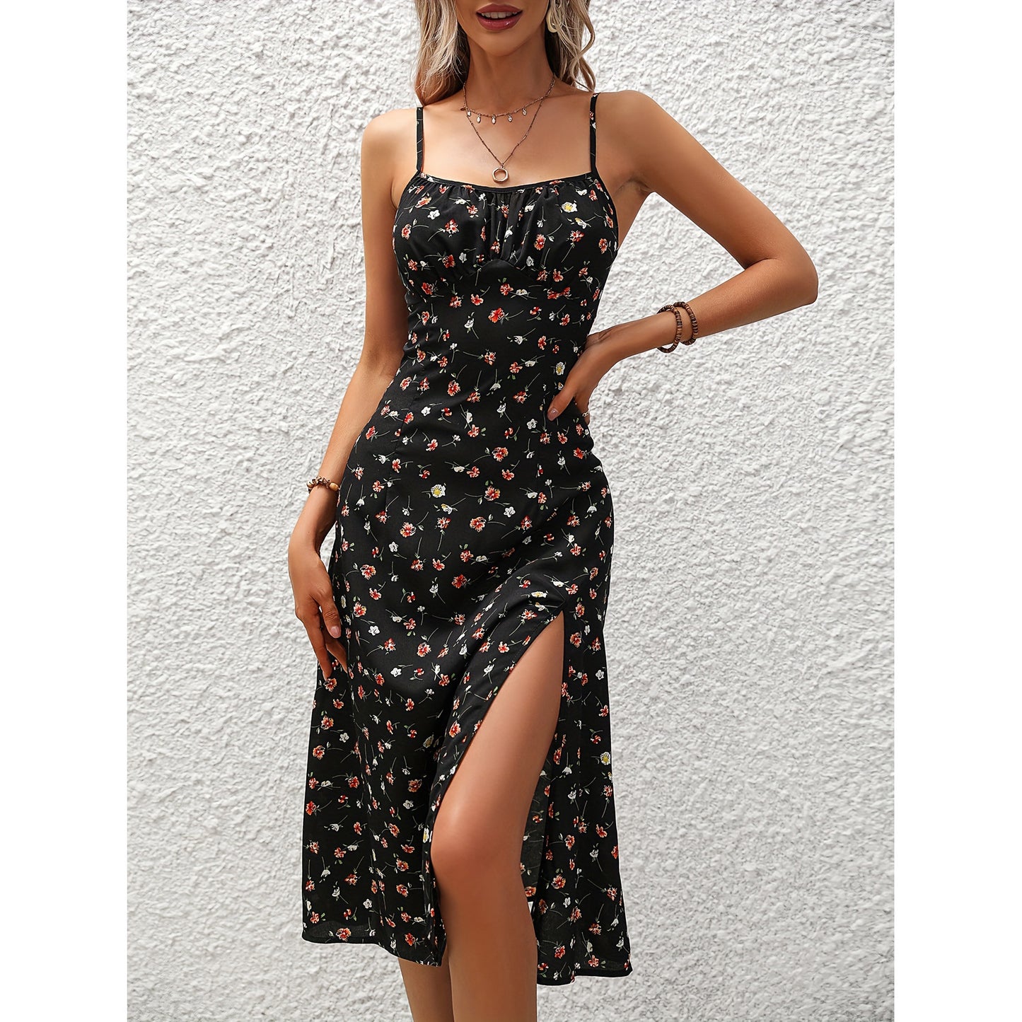 New Polka Dot Print Suspender Dress Summer Sexy Split Long Dresses For Womens Clothing - Yara fashion 0 Yara fashion 25.00