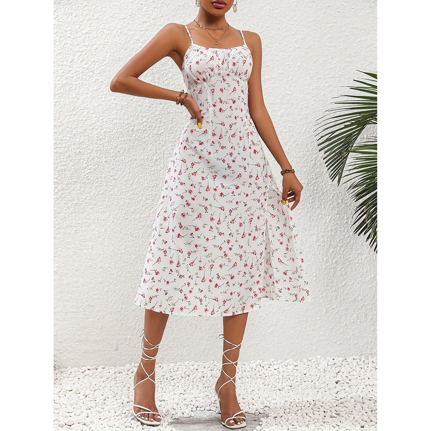 New Polka Dot Print Suspender Dress Summer Sexy Split Long Dresses For Womens Clothing - Yara fashion 0 Yara fashion 25.00