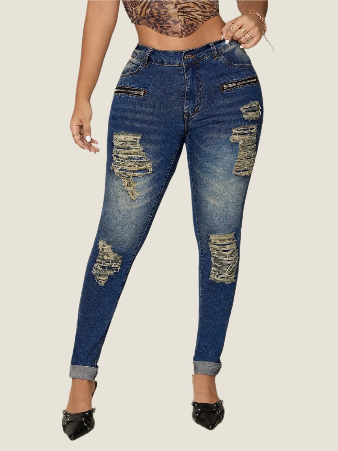Women Clothing Holes Long Skinny Jeans - Yara fashion Yara fashion 42.99