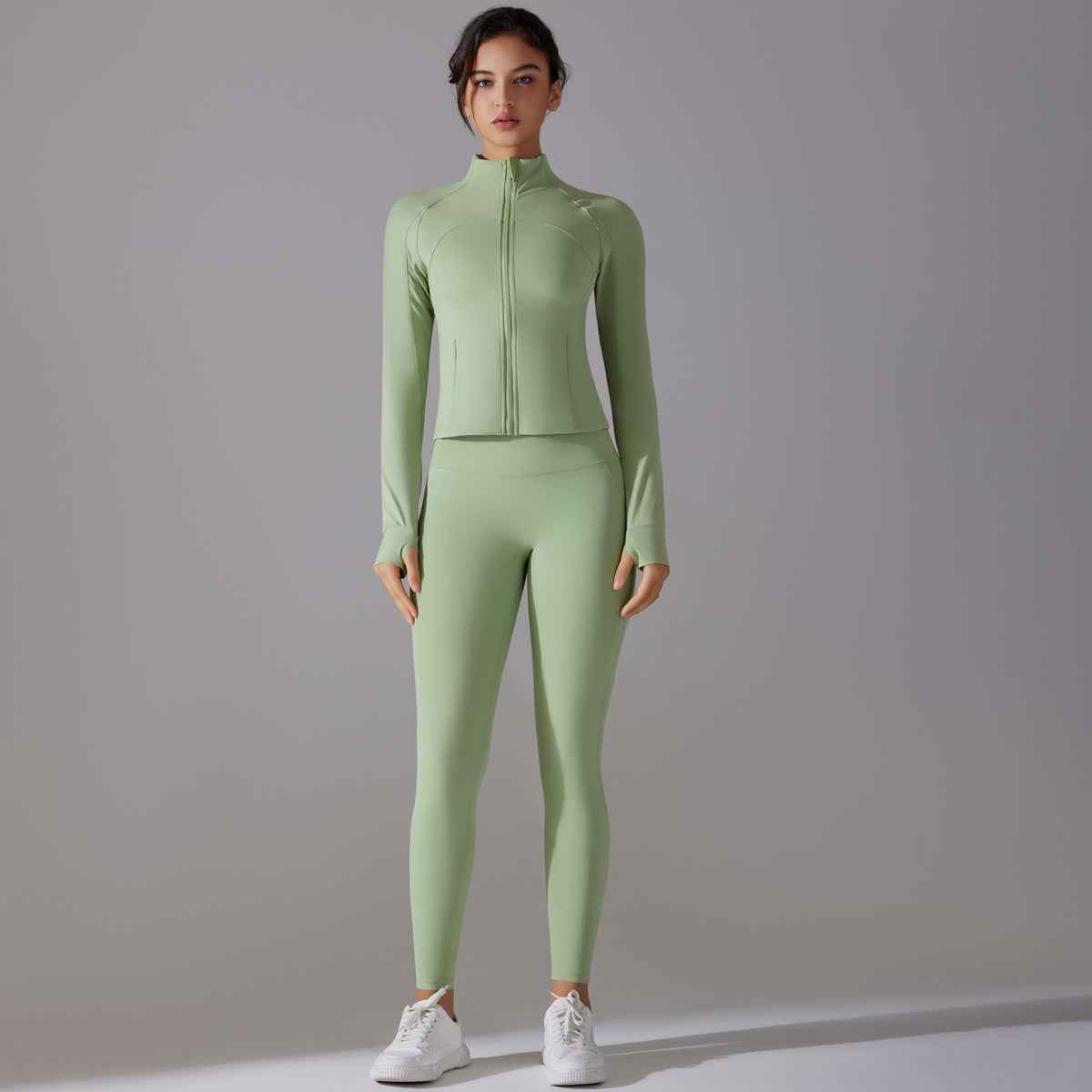 Celebrity Yoga Clothes Trendy Push up Long Sleeve Solid Color Slim Elastic Zipper Workout Clothes Running Training Sports Set - Yara fashion Yara fashion 45.99