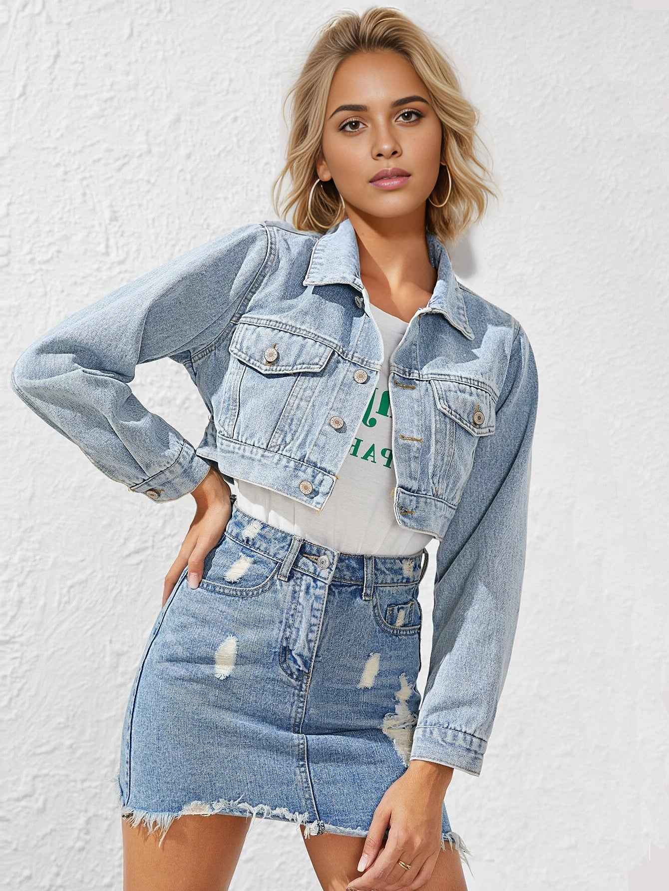 Women Clothing Casual Loose Denim Short Coat White Denim Jacket - Yara fashion Yara fashion 39.99