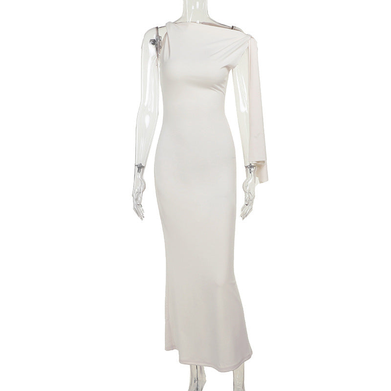 One-shoulder Ribbon Long Dress Ins Fashion Slim Sleeveless Dresses For Evening Party Club Clothing Women - Yara fashion 0 Yara fashion 36.77