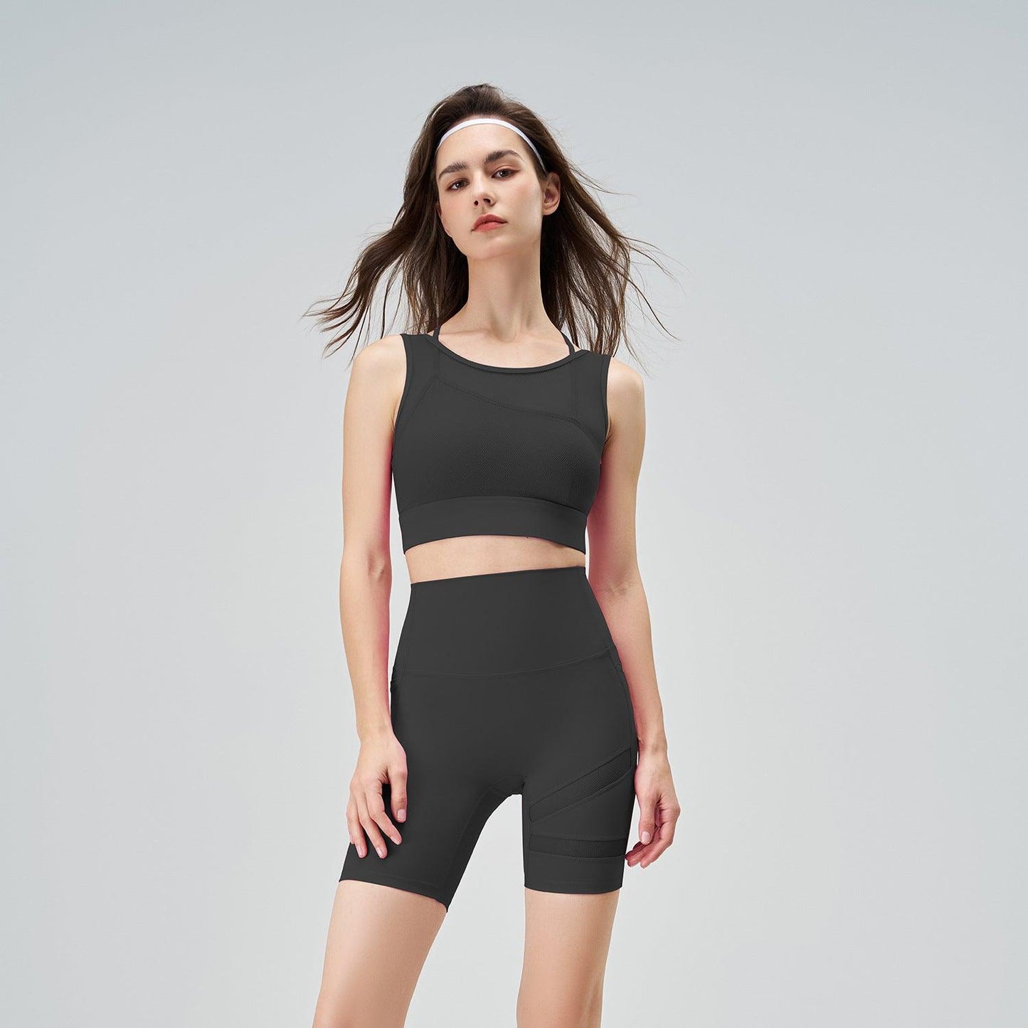 Plus Size Yoga Suit Women Mesh Stitching Sports Underwear with Chest Pad Faux Two Piece Mesh Yoga Suit - Yara fashion Yara fashion 56.99