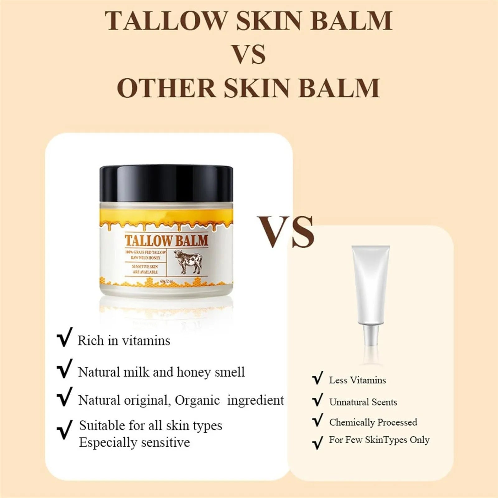 1/4 PCS Beef Tallow Paste For Skin Care, 60g Beef Neck Balm, Grass Fed Tallow Wild Honey, Face And Body Whipped Moisturizer - Yara fashion  92106526 1/4 PCS Beef Tallow Paste For Skin Care, 60g Beef Neck Balm, Grass Fed Tallow Wild Honey, Face And Body Whipped Moisturizer 