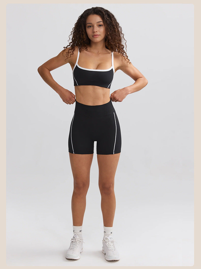 Spring Summer Yoga Clothes White Edge Lines High Strength High Waist Hip Lift Running Workout Shorts - Yara fashion  24271167 Spring Summer Yoga Clothes White Edge Lines High Strength High Waist Hip Lift Running Workout Shorts 