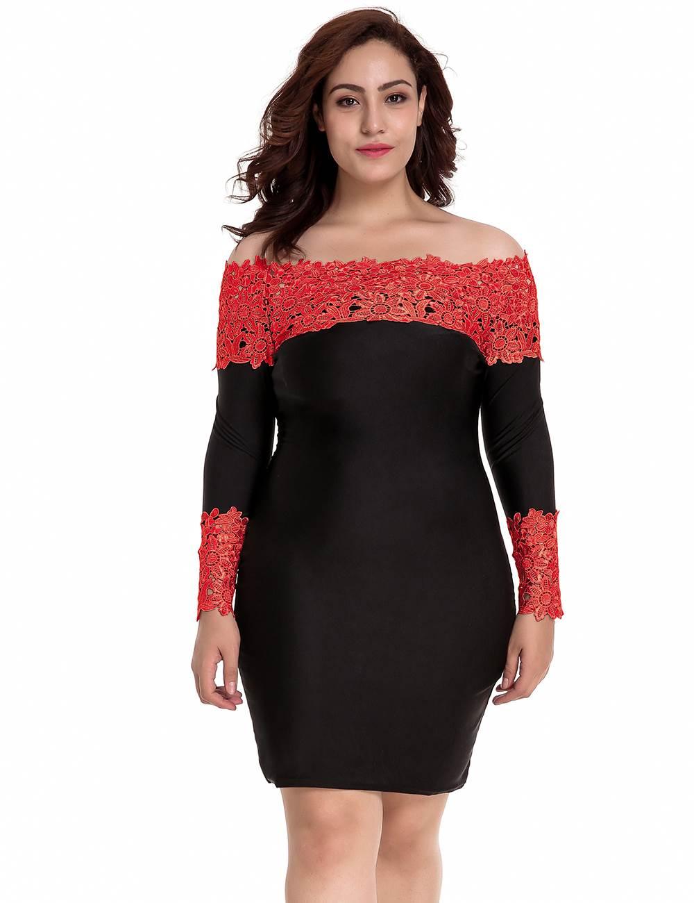 LONG SLEEVE OFF-SHOULDER FASHION LACE DRESS