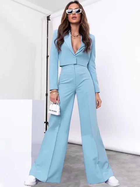 2024 Spring Elegant Short Top Pant Sets Women Lapel Long Sleeve Button Crop Tops Female 2 Piece Pink Set Wide Leg Pants Outfit - Yara fashion  9327660 2024 Spring Elegant Short Top Pant Sets Women Lapel Long Sleeve Button Crop Tops Female 2 Piece Pink Set Wide Leg Pants Outfit 