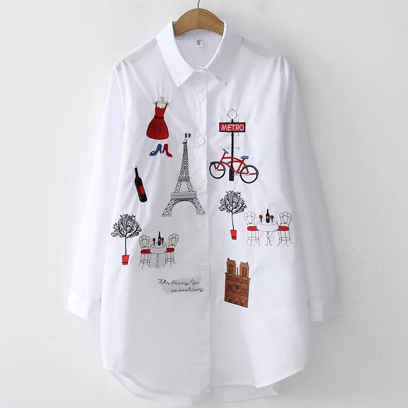 2024 New White Shirt Casual Button Up Turn Down Collar Female Blouse Long Sleeve Cotton Blouse Embroidery Blouse Lady - Yara fashion  37793408 2024 New White Shirt Casual Button Up Turn Down Collar Female Blouse Long Sleeve Cotton Blouse Embroidery Blouse Lady 