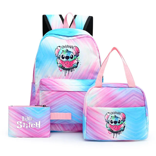 3pcs Disney Lilo Stitch Colorful Backpack with Lunch Bag Rucksack Casual School Bags for Boys Girls Women Student Teenagers Sets