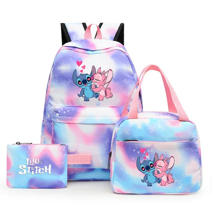 3pcs Disney Lilo Stitch Colorful Backpack with Lunch Bag Rucksack Casual School Bags for Boys Girls Women Student Teenagers Sets