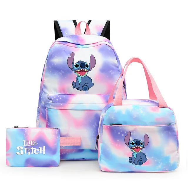 3pcs Disney Lilo Stitch Colorful Backpack with Lunch Bag Rucksack Casual School Bags for Boys Girls Women Student Teenagers Sets