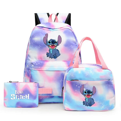 3pcs Disney Lilo Stitch Colorful Backpack with Lunch Bag Rucksack Casual School Bags for Boys Girls Women Student Teenagers Sets