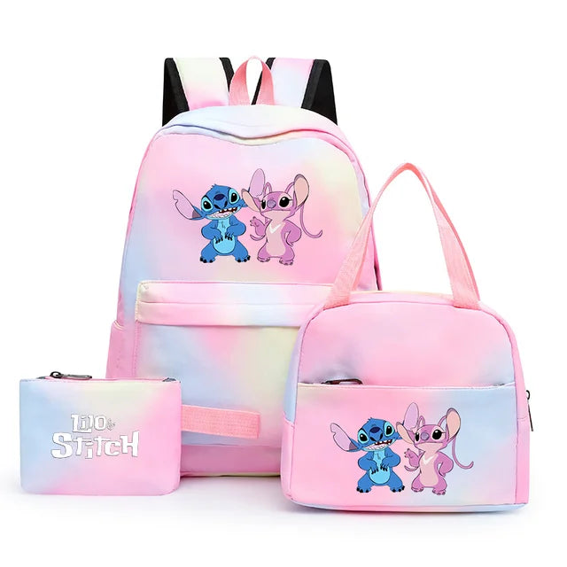 3pcs Disney Lilo Stitch Colorful Backpack with Lunch Bag Rucksack Casual School Bags for Boys Girls Women Student Teenagers Sets