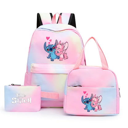 3pcs Disney Lilo Stitch Colorful Backpack with Lunch Bag Rucksack Casual School Bags for Boys Girls Women Student Teenagers Sets