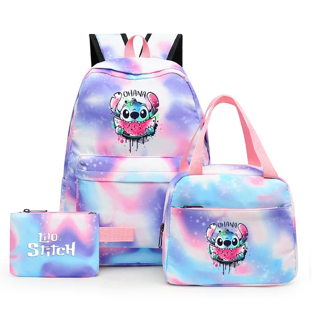 3pcs Disney Lilo Stitch Colorful Backpack with Lunch Bag Rucksack Casual School Bags for Boys Girls Women Student Teenagers Sets