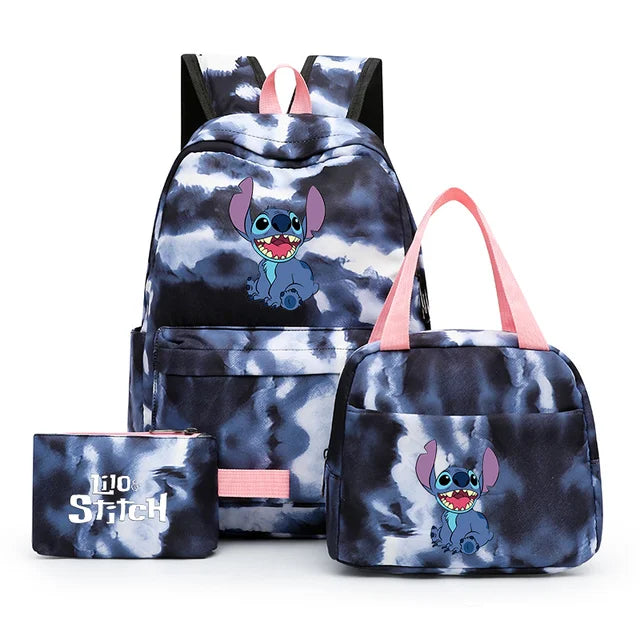 3pcs Disney Lilo Stitch Colorful Backpack with Lunch Bag Rucksack Casual School Bags for Boys Girls Women Student Teenagers Sets