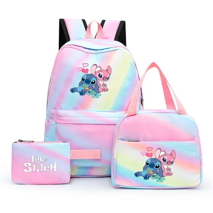 3pcs Disney Lilo Stitch Colorful Backpack with Lunch Bag Rucksack Casual School Bags for Boys Girls Women Student Teenagers Sets