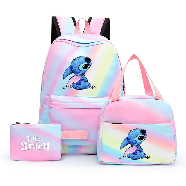 3pcs Disney Lilo Stitch Colorful Backpack with Lunch Bag Rucksack Casual School Bags for Boys Girls Women Student Teenagers Sets