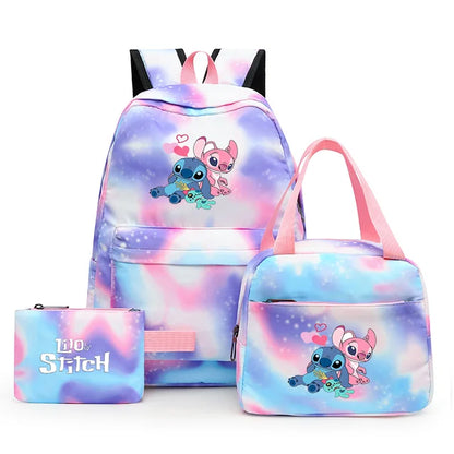 3pcs Disney Lilo Stitch Colorful Backpack with Lunch Bag Rucksack Casual School Bags for Boys Girls Women Student Teenagers Sets