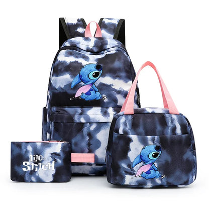 3pcs Disney Lilo Stitch Colorful Backpack with Lunch Bag Rucksack Casual School Bags for Boys Girls Women Student Teenagers Sets