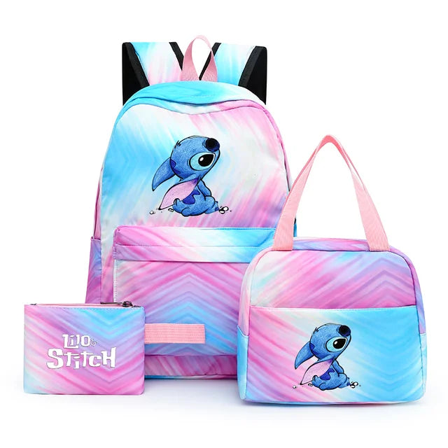 3pcs Disney Lilo Stitch Colorful Backpack with Lunch Bag Rucksack Casual School Bags for Boys Girls Women Student Teenagers Sets