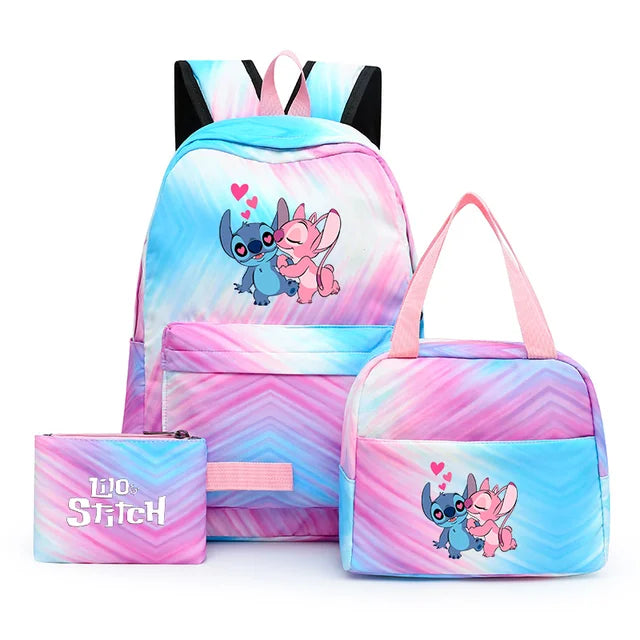 3pcs Disney Lilo Stitch Colorful Backpack with Lunch Bag Rucksack Casual School Bags for Boys Girls Women Student Teenagers Sets