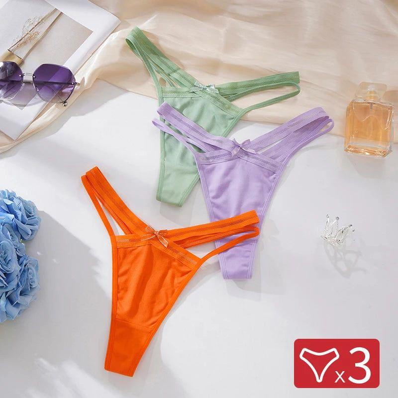 3PCS Set Sexy Cotton Bow Thongs Women's Panties Low Waist G-String Female Hollow Out Lingerie Solid Breathable Bikinis XS L - Yara fashion  21474338 3PCS Set Sexy Cotton Bow Thongs Women's Panties Low Waist G-String Female Hollow Out Lingerie Solid Breathable Bikinis XS L 