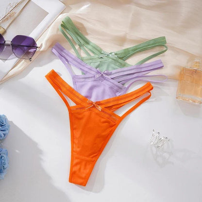 3PCS Set Sexy Cotton Bow Thongs Women's Panties Low Waist G-String Female Hollow Out Lingerie Solid Breathable Bikinis XS L - Yara fashion  64162763 3PCS Set Sexy Cotton Bow Thongs Women's Panties Low Waist G-String Female Hollow Out Lingerie Solid Breathable Bikinis XS L 