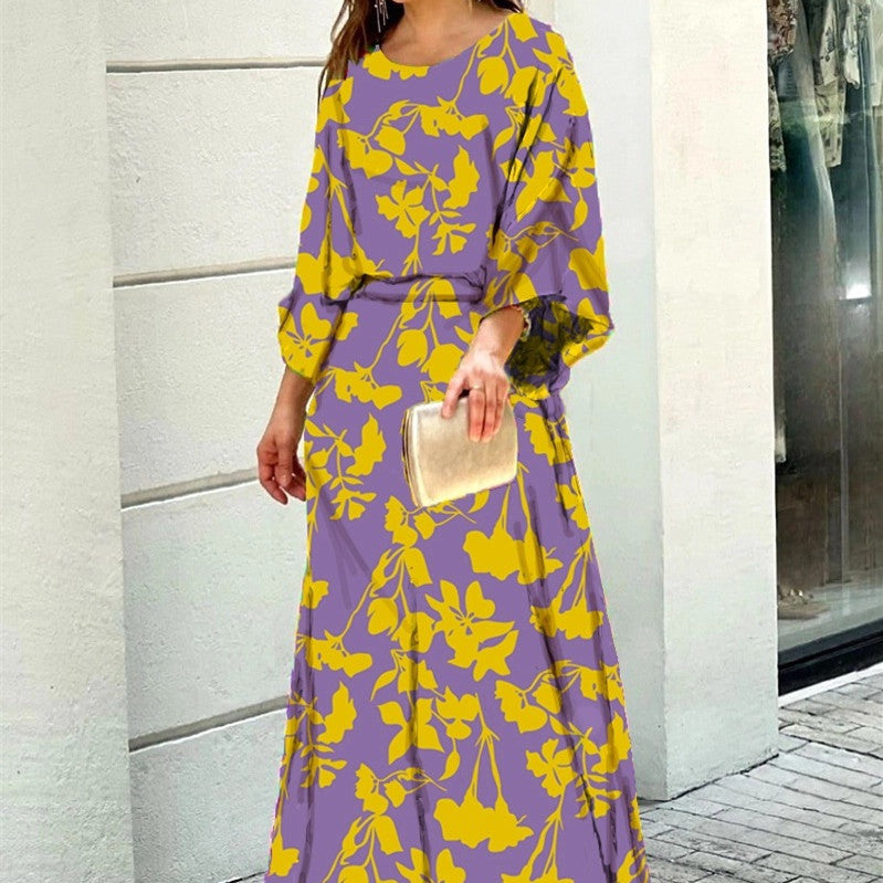 2pcs Women's Dress Suits Fashion Loose Printed Long Sleeve Top And High Waist Long Skirt - Yara fashion  90602132 2pcs Women's Dress Suits Fashion Loose Printed Long Sleeve Top And High Waist Long Skirt 