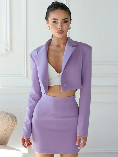 Blazer Suits 2 Pieces Outfit Women Long Sleeve Crop Coat + High Waist Mini Skirt Autumn Clothes Streetwear Y2k Two Piece Sets - Yara fashion  41910670 Blazer Suits 2 Pieces Outfit Women Long Sleeve Crop Coat + High Waist Mini Skirt Autumn Clothes Streetwear Y2k Two Piece Sets 