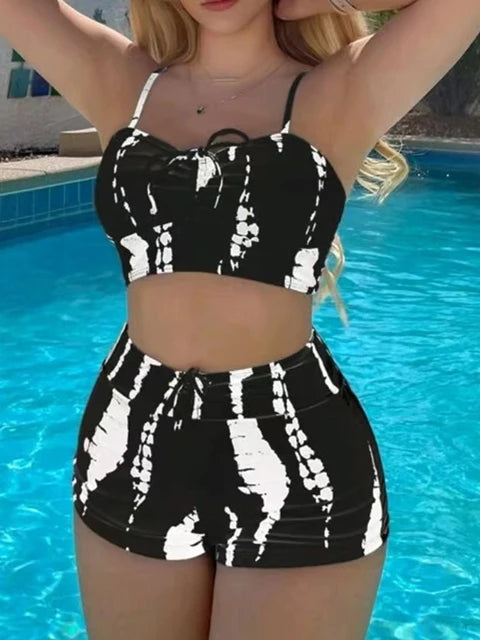 Drawstring Front Shorts Bikinis 2024 High Waist Swimsuit Women Swimwear Female Bathers Bathing Swimming Swim Suit Beachwear - Yara fashion  7439653 Drawstring Front Shorts Bikinis 2024 High Waist Swimsuit Women Swimwear Female Bathers Bathing Swimming Swim Suit Beachwear 