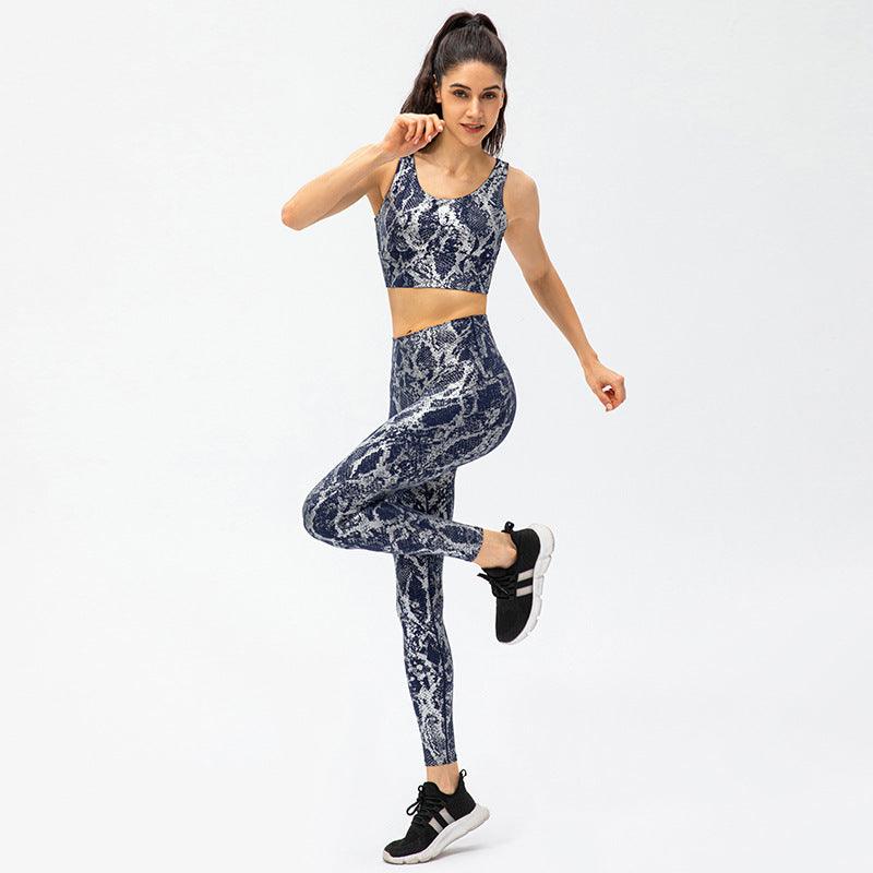 Snake Print Gym Yoga Set Sports Fitness Ladies Yoga Suit