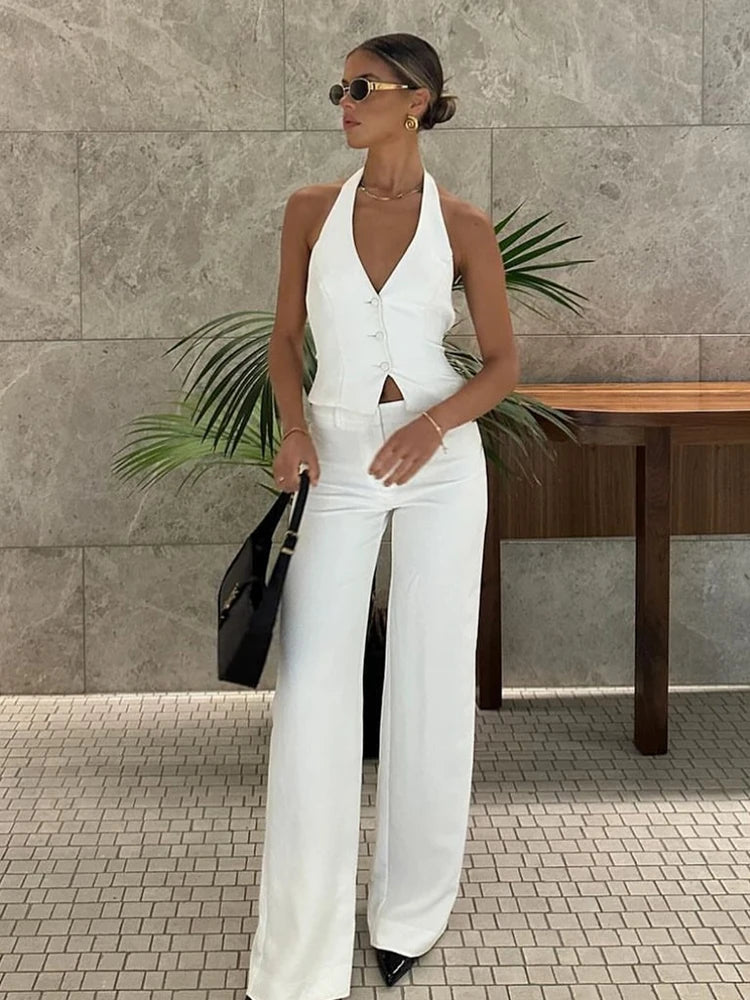 Fashion Suit Long Pants Sets Women Spring Summer V Neck Halter Vest High Waist Wide Leg Pants 2 Pieces Sets Lady Chic Streetwear - Yara fashion  9937838 Fashion Suit Long Pants Sets Women Spring Summer V Neck Halter Vest High Waist Wide Leg Pants 2 Pieces Sets Lady Chic Streetwear 