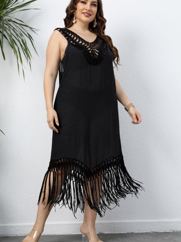 Beach Holiday Dresses Plus Size Sleevelss Fringe Midi Dress