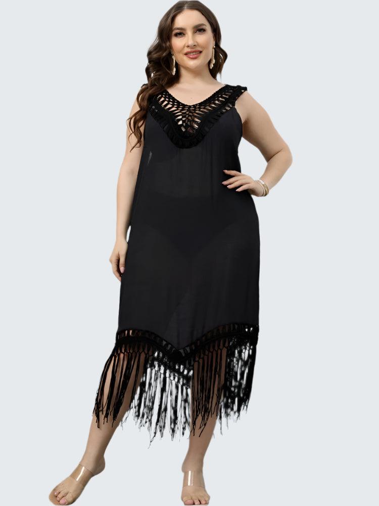 Beach Holiday Dresses Plus Size Sleevelss Fringe Midi Dress