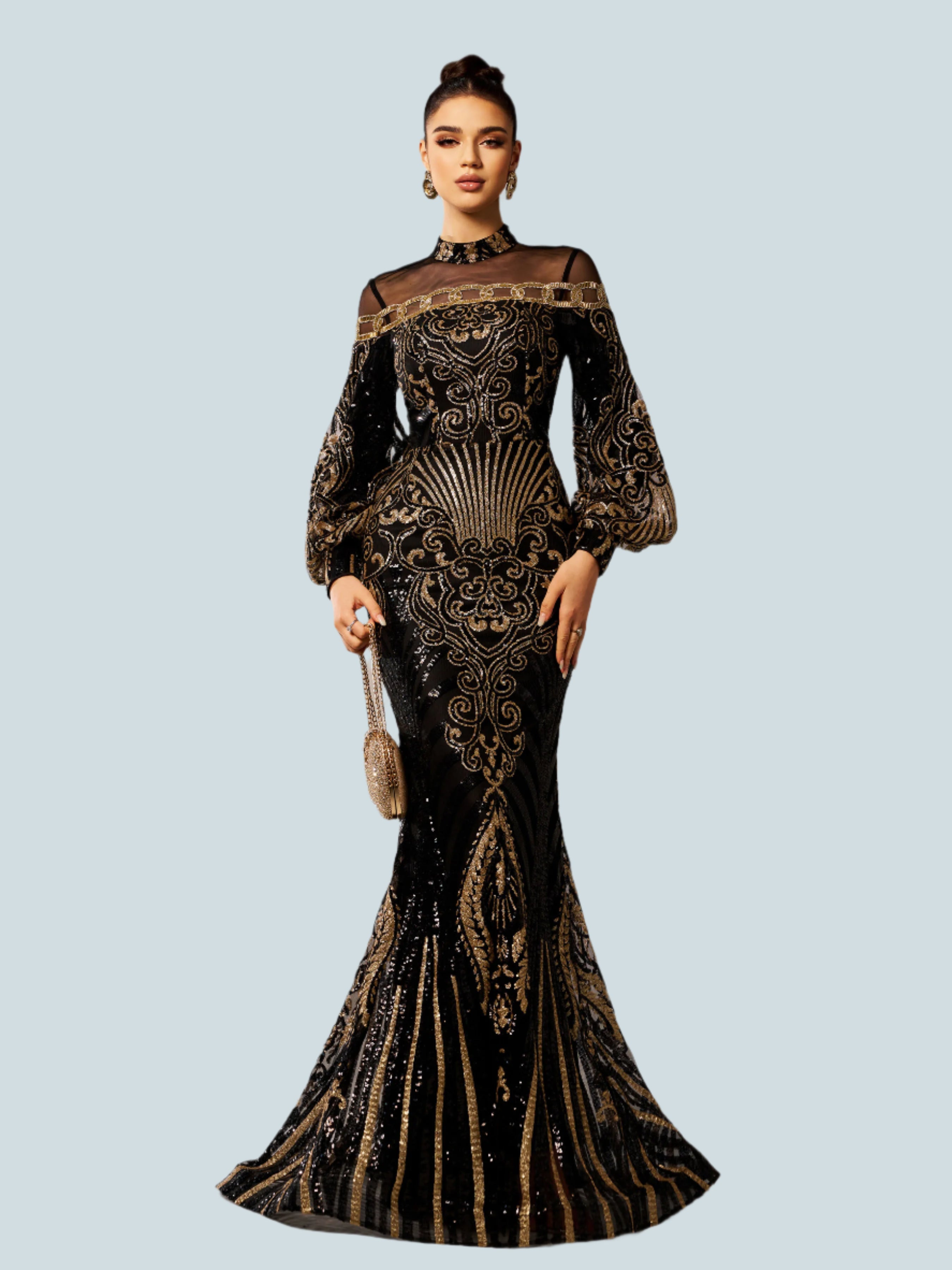 Missord New Black Round Neck Sequin Geometric Cocktail Evening Gown Formal Occasion Wedding Birthday Party National Style Dress