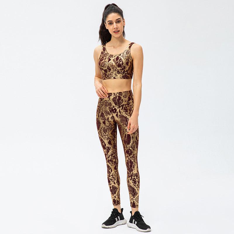 Snake Print Gym Yoga Set Sports Fitness Ladies Yoga Suit