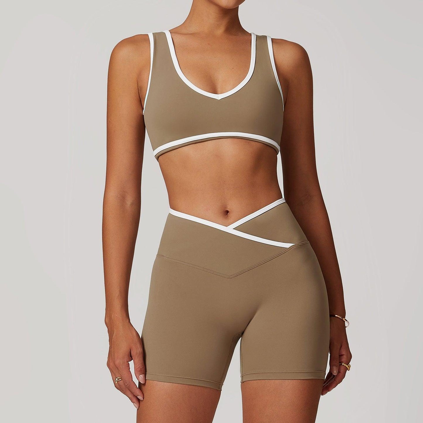 Contrast Color Wide Shoulder Strap Sports Underwear Shockproof Women One Piece Yoga Bra Outdoor Workout Clothes - Yara fashion Yara fashion 34.99