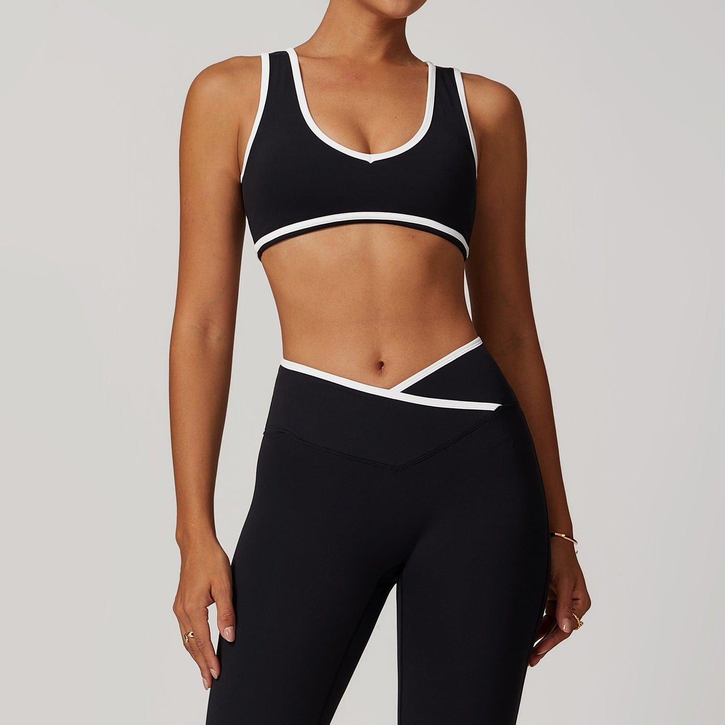 Contrast Color Wide Shoulder Strap Sports Underwear Shockproof Women One Piece Yoga Bra Outdoor Workout Clothes - Yara fashion Yara fashion 34.99