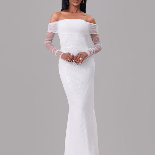 Spring Women Clothing Sexy off the Shoulder Mesh See through Maxi Dress Women - Yara fashion Yara fashion 49.99