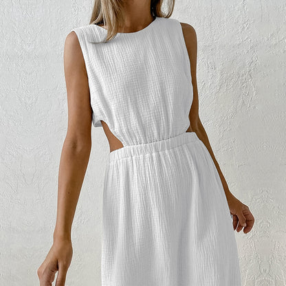 Elegant Bubble Crepe Pure Cotton Sexy Hollow Out Cutout out Cropped Dress Summer Women Clothing - Yara fashion  28686853 Elegant Bubble Crepe Pure Cotton Sexy Hollow Out Cutout out Cropped Dress Summer Women Clothing 