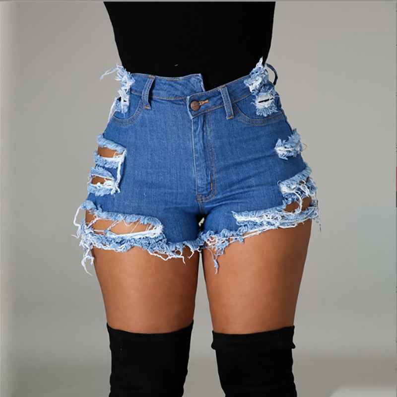 Jeans Women Summer Trendy High Waist Ripped Fringe Shorts - Yara fashion Yara fashion 35.99