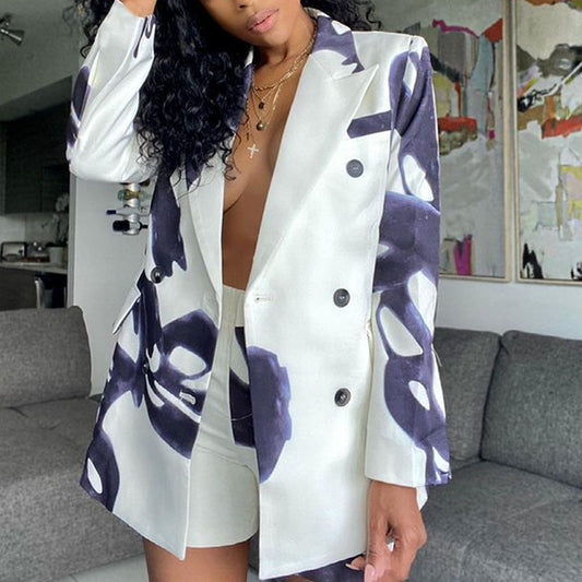 Women Blazer Clothes Autumn Winter Printing Loose Suit two piece set - Yara fashion  28206620 Women Blazer Clothes Autumn Winter Printing Loose Suit two piece set 