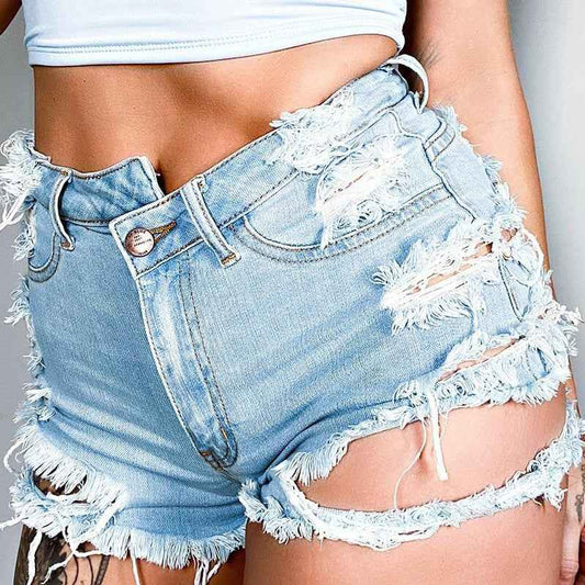 Jeans Women Summer Trendy High Waist Ripped Fringe Shorts - Yara fashion Yara fashion 35.99