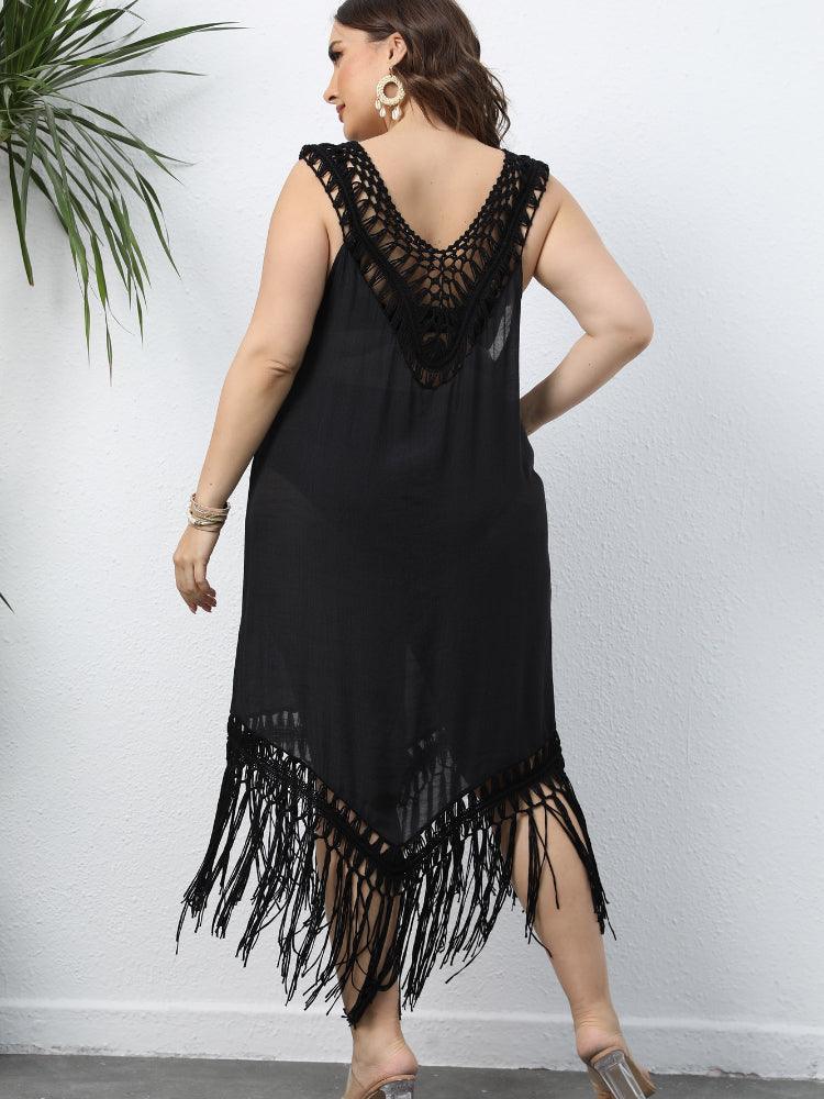 Beach Holiday Dresses Plus Size Sleevelss Fringe Midi Dress