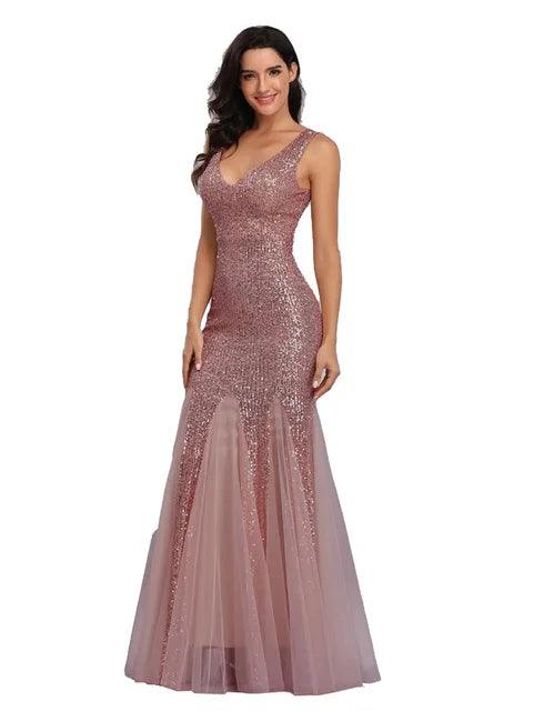 Sequin Spliced Mesh Mermaid Plus Size Evening