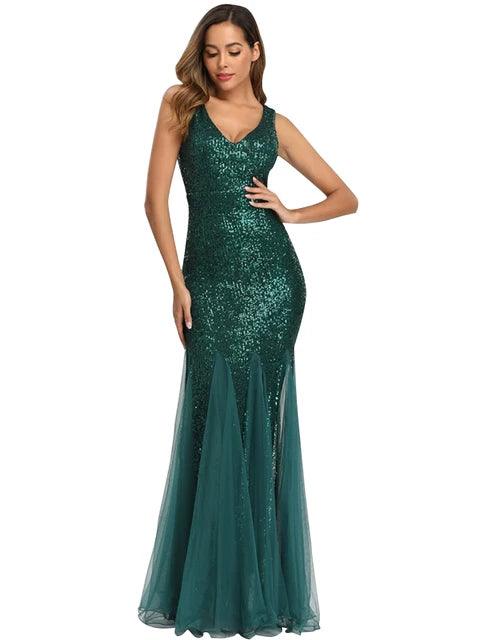 Sequin Spliced Mesh Mermaid Plus Size Evening