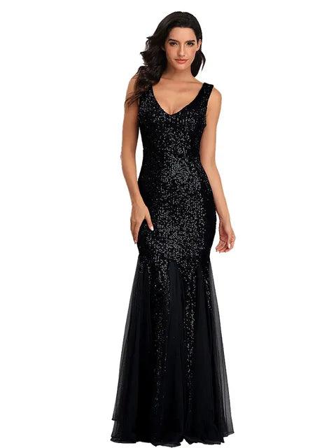 Sequin Spliced Mesh Mermaid Plus Size Evening