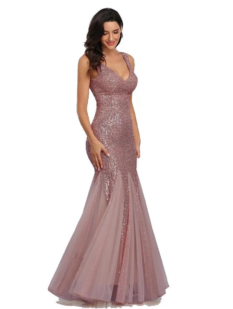 Sequin Spliced Mesh Mermaid Plus Size Evening